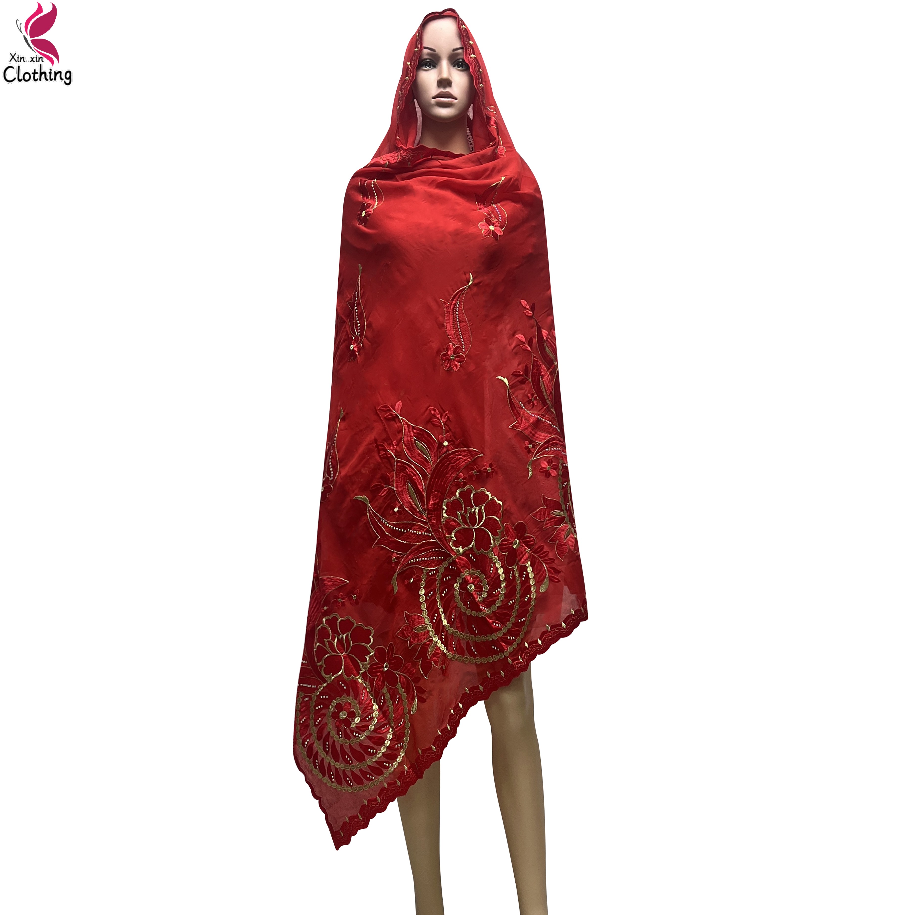 Foulard Hijab en Coton Brodé pour Femme Musulmane, Grande Écharpe de Haute Qualité, Style Africain Dubaï, Nouvelle Mode, 200cm x 105cm