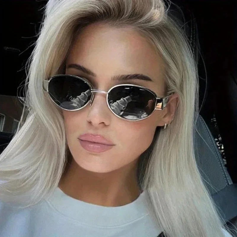 Lunettes de soleil ovales pour femmes et hommes, monture en métal tendance, lunettes de soleil classiques