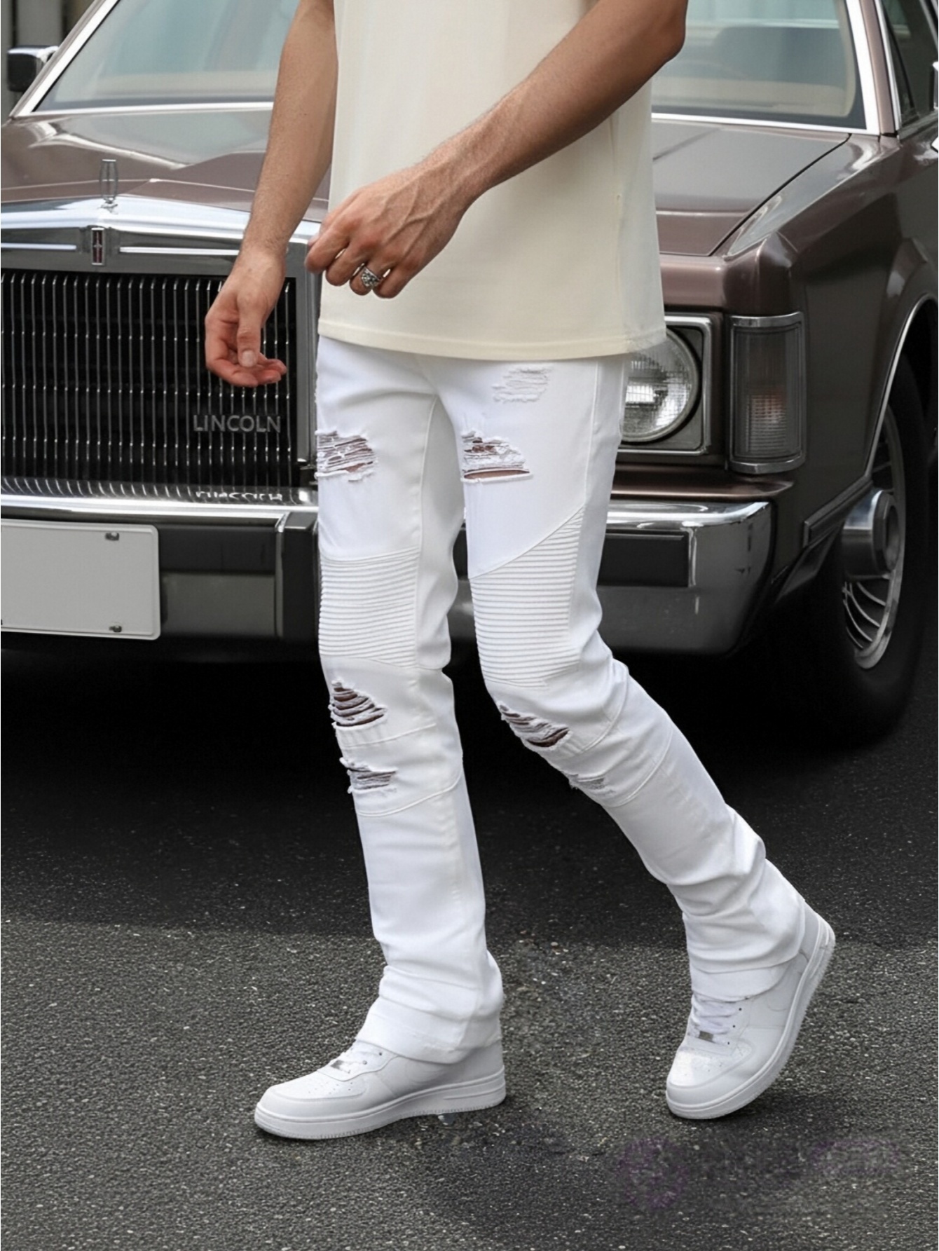 Jean à la mode pour hommes, Cool et élégant, Style Hip Hop, pantalons décontractés, tissu mélangé en coton blanc, respirant et confortable