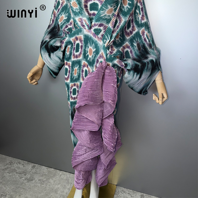 Robe plissée estivale WINYI pour femmes, à manches bouffantes, robe de plage, kaftan musulman, abaya, robe de soirée longue de luxe Dubaï