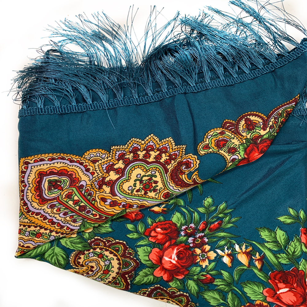 Foulard carré russe imprimé Floral de luxe pour femmes, châle traditionnel ukrainien à franges, Bandana Babushka, 115x115cm