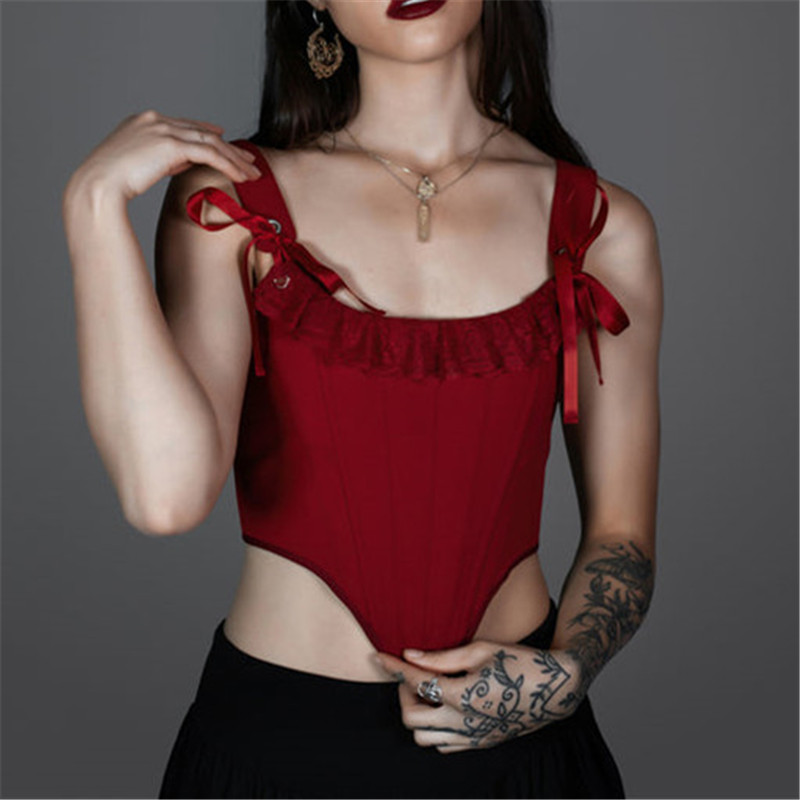 Femmes Renaissance hauts Corset gothique foncé Vintage à lacets dos nu surbuste Bustier désossé Costume haut