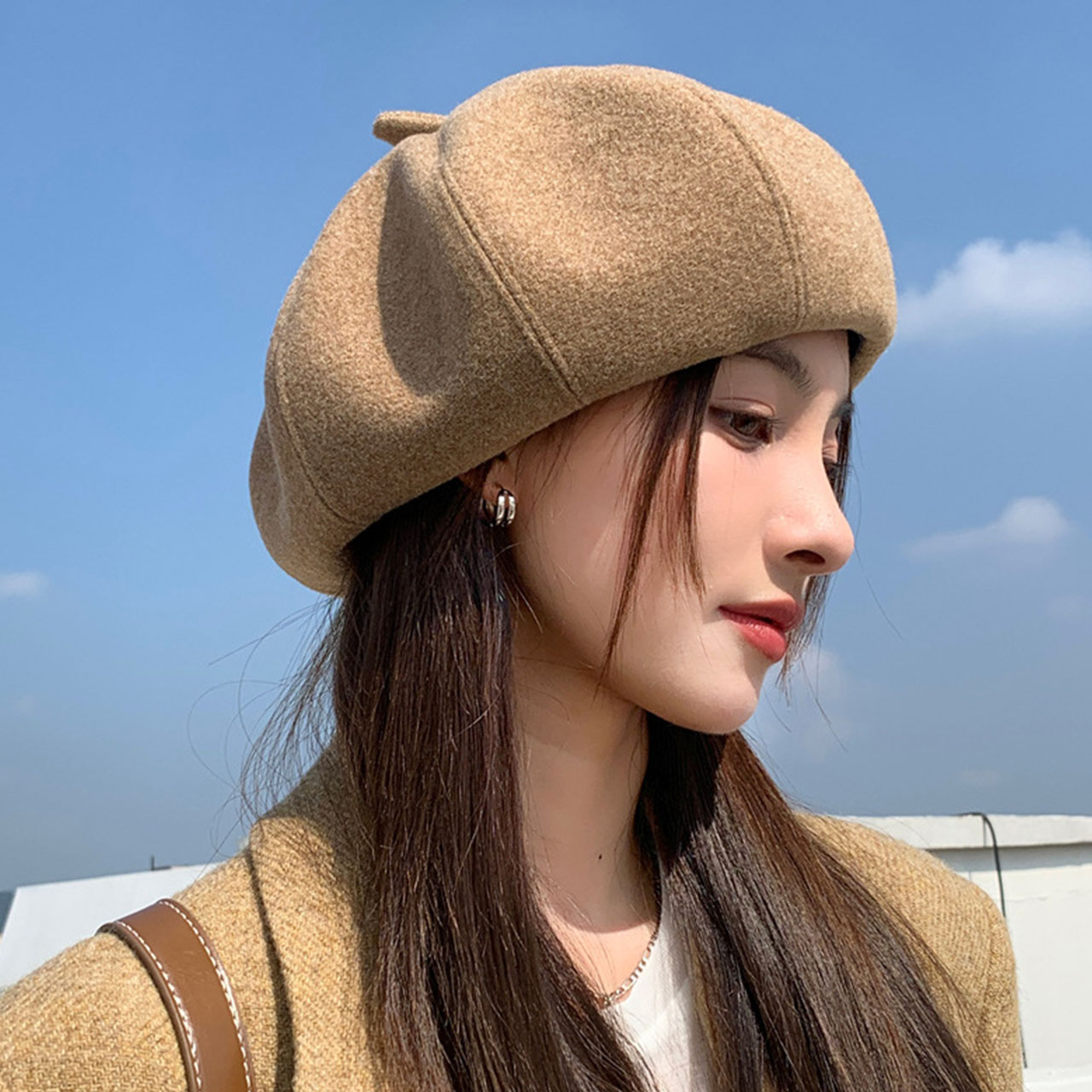 Bérets en laine chauds d'hiver pour femmes, casquette de peintre d'artiste coréenne de couleur unie, casquettes octogonales thermiques Vintage pour dames