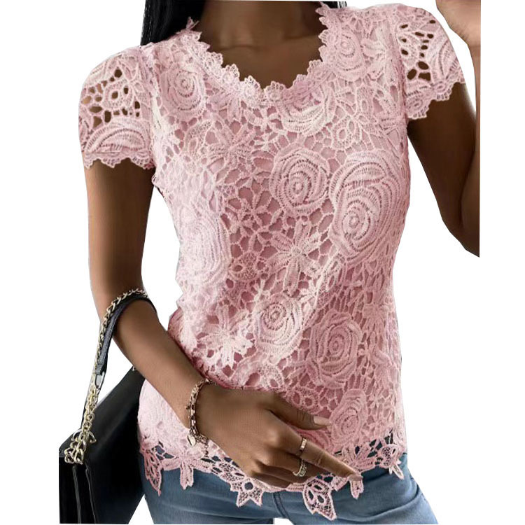 Mode femme T-shirt été nouvelles femmes chemise en dentelle à manches courtes haut Camiseta Mujer Manga Corta chemises et chemisiers