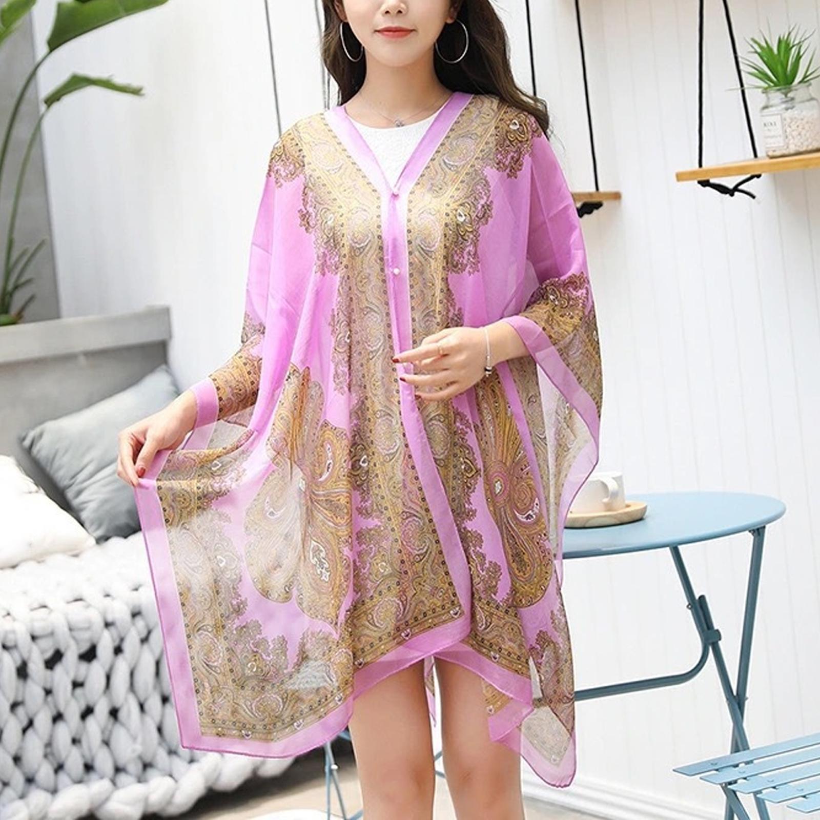 Châle de protection solaire pour femme, écharpe en soie de chiffon à motif cachemire, serviette de plage polyvalente à ourlet fendu, écharpe-muffler d'été en chiffon