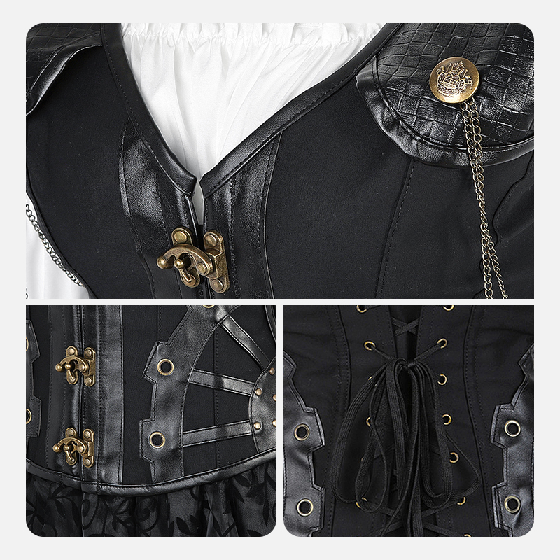 Robe Corset Steampunk pour Femme, Vêtements Gothiques Noirs, Cosplay, Blouse, Grande Taille, 7.5