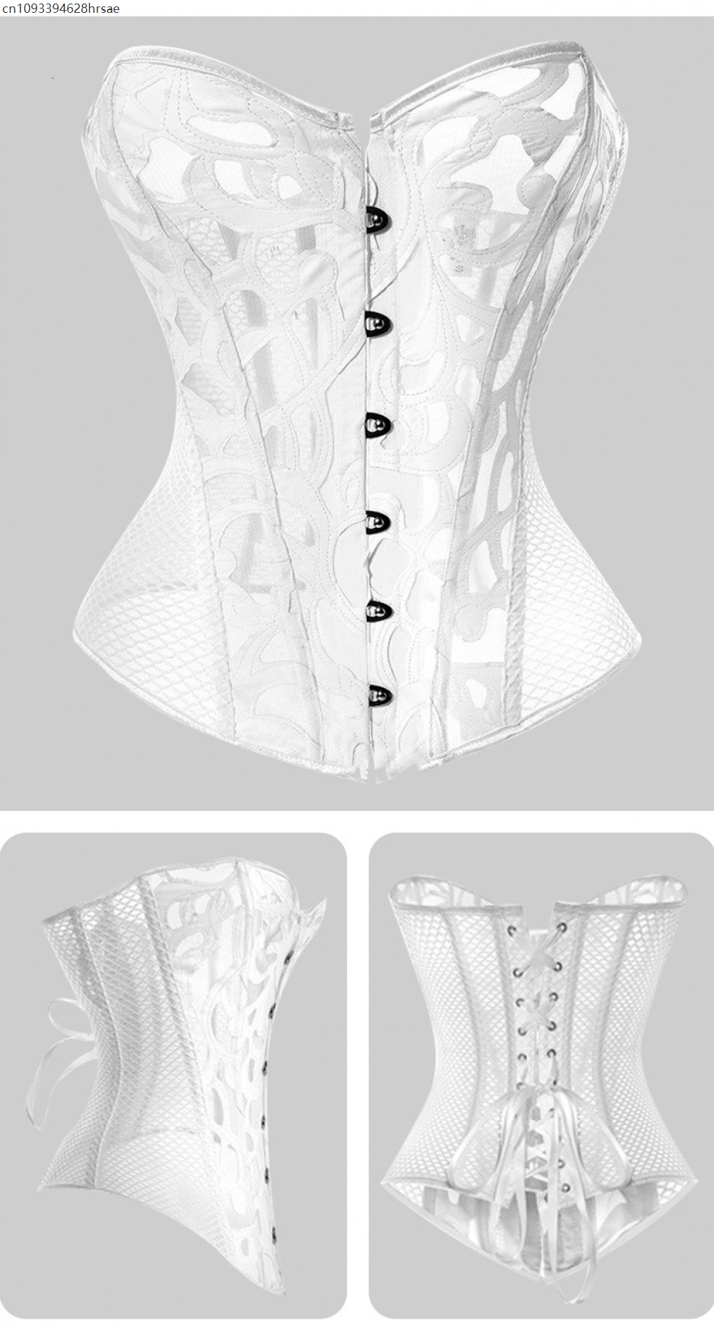 Haut Corset grande taille pour femmes, maille creuse, Burlesque, à lacets, Bustier gothique, surbuste, Costumes, Lingerie Sexy noire et blanche