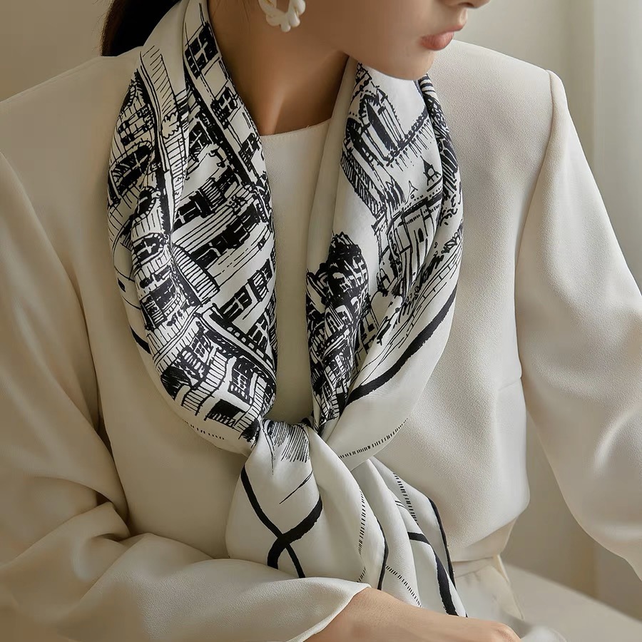 Foulard en soie sergé 90CM, Bandanas carrés, trousses de luxe de styliste, châles à roulettes, accessoires de tête, cheveux, cou, ceinture, décoration de noël