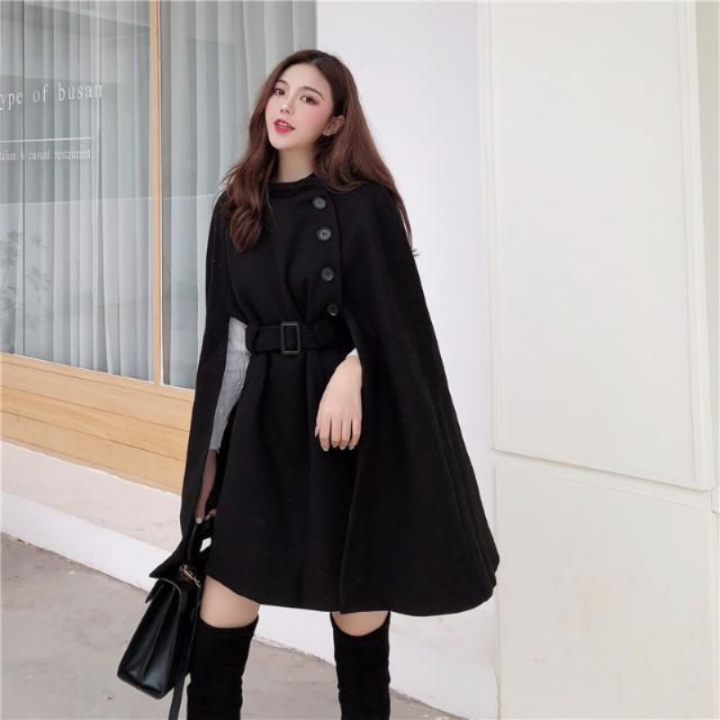 Nouvelle Écharpe-Cape Poncho en Laine de Haute Qualité Automne 2026 avec Ceinture pour Femme, Manteau-Cape Coréen Mi-long Sans Manches Décontracté pour Dames