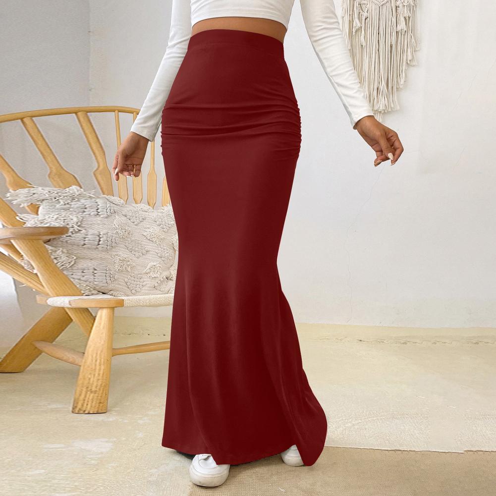 Femmes Maxi jupe couleur unie taille haute tricoté femmes queue de poisson jupe longue jupe printemps automne élégant froncé Design jupes