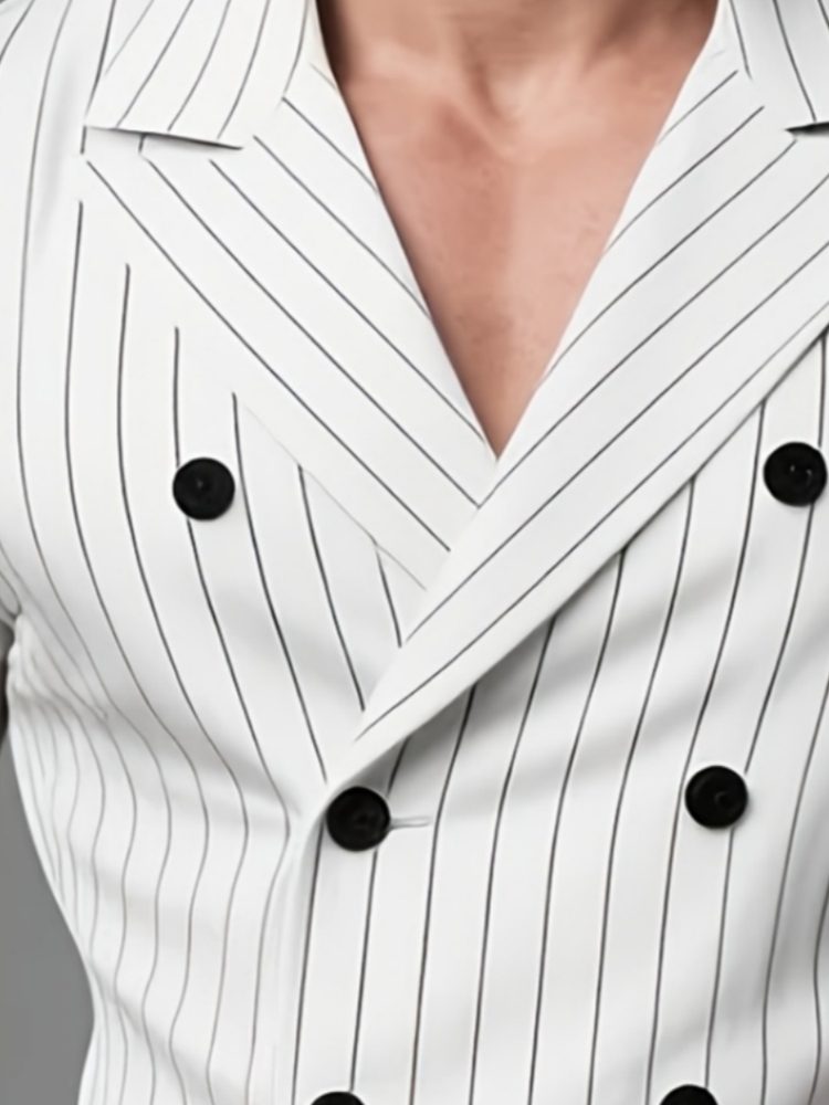 Chemise de luxe à rayures verticales pour homme, col à revers, col en V profond, manches longues, coupe ajustée, pour mariage, club, affaires, tenue formelle