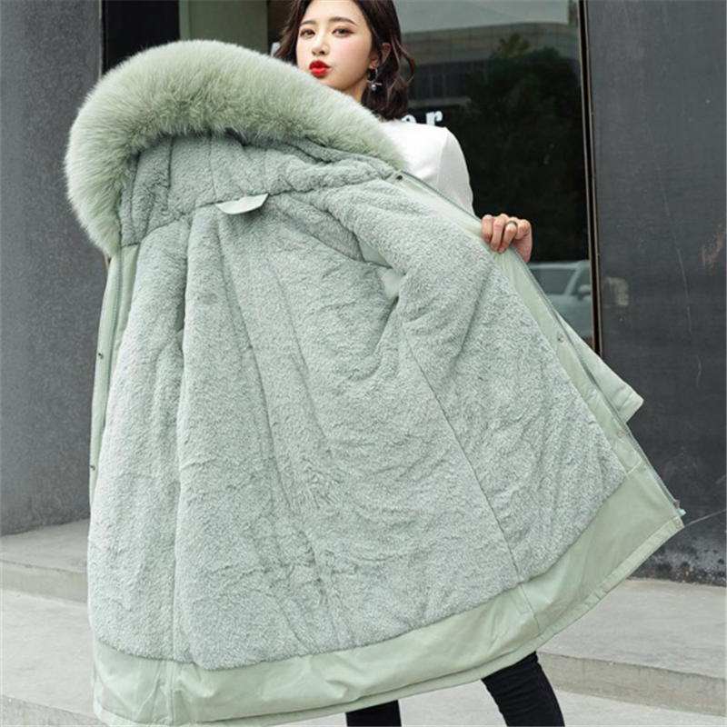 Veste d'hiver 2026, nouvelle parka pour femme, manteau long, doublure en laine, veste à capuche, col en fourrure, épaisse, chaude, vêtements de neige, parka rembourrée 6XL