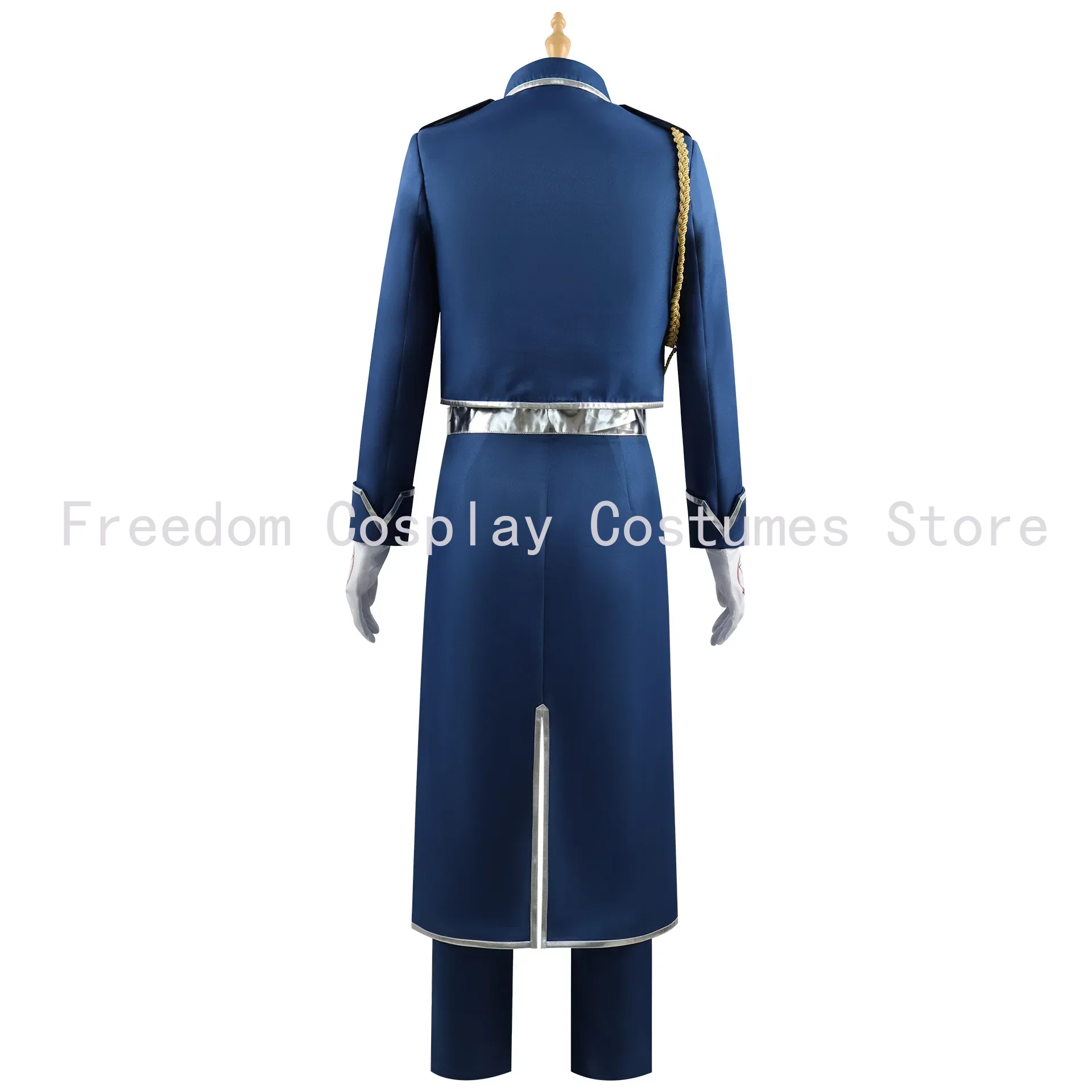 Roy Mustang Anime Fullmetal Alchemist Cosplay Costume pour homme, uniforme avec perruque, manteau militaire bleu, exposition de jeu, tenue de fête sur scène