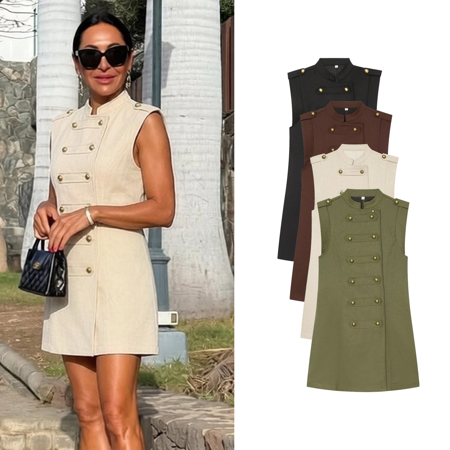 Robe mini vintage ajustée pour femme, style Napoléon, élégante et décontractée, chic urbain, pour l'été et l'automne