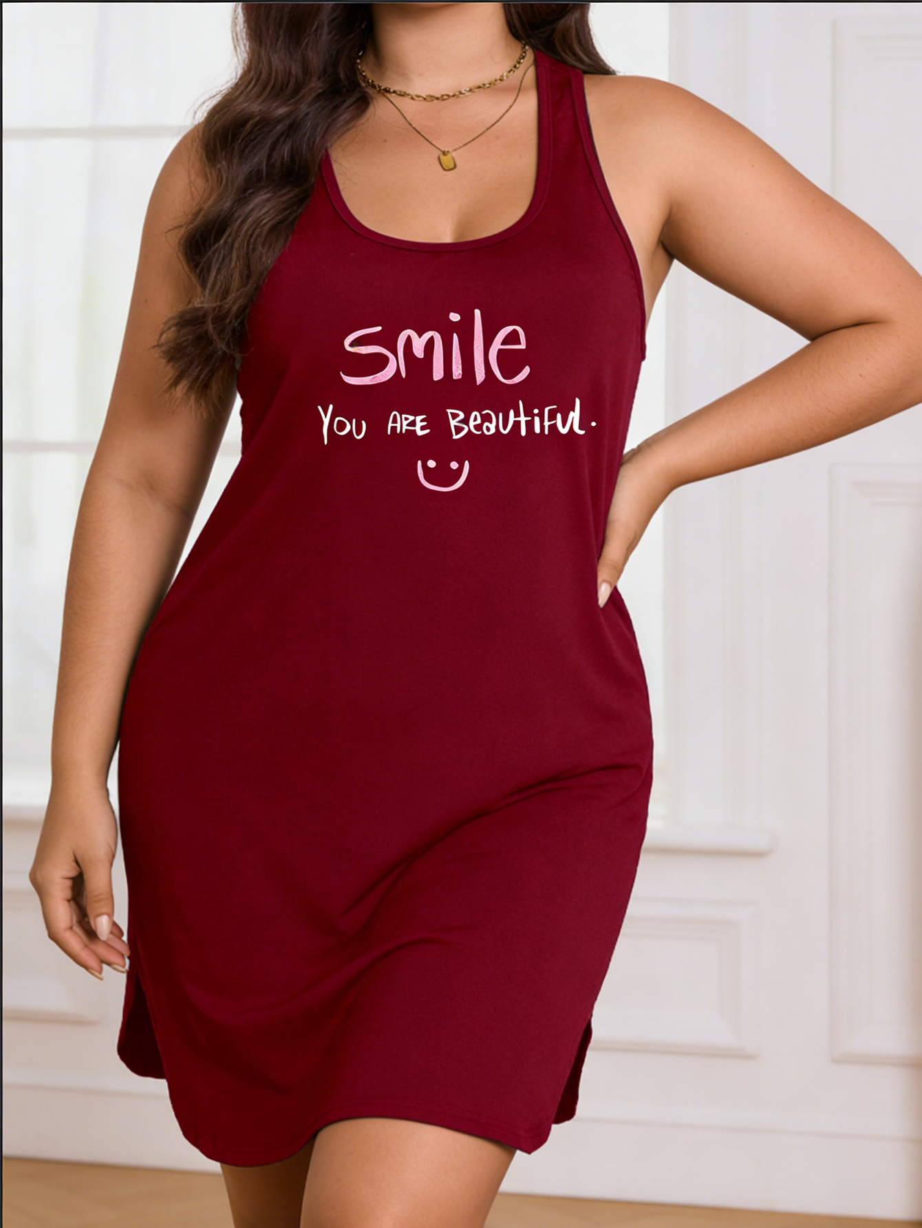 Robe chemisier grande taille pour femme, motif géométrique extensible et doux - Style décontracté à col rond pour l'été, lavable en machine, confortable