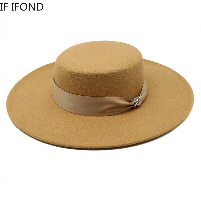 Chapeau Fedoras en Satin Feutré Blanc pour Femme, Casquette Élégante pour Banquet, Robe de Soirée Formelle, Bord de 10cm de Large, Église