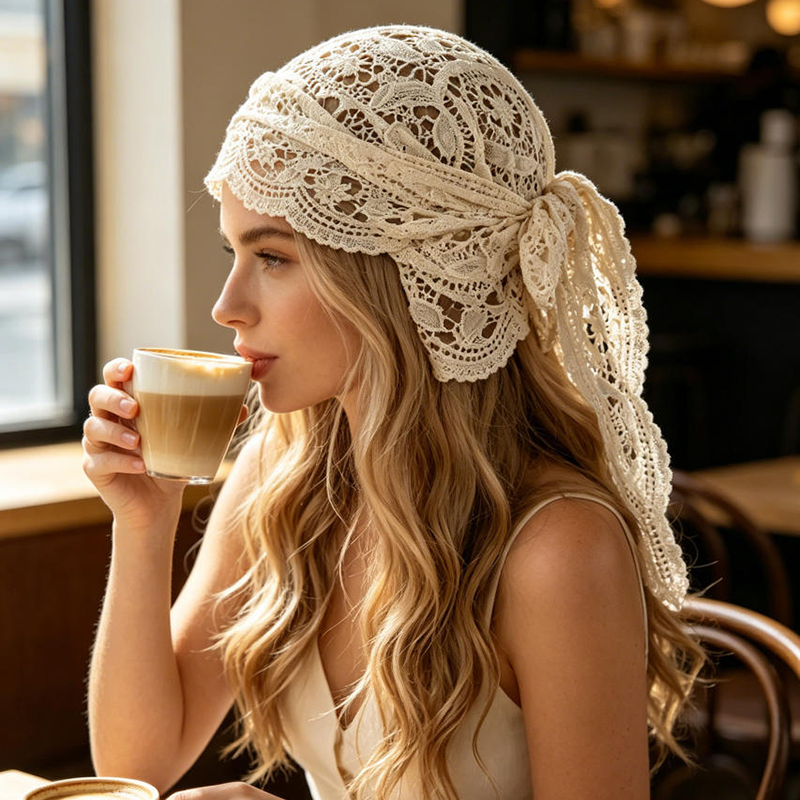 Écharpe de cheveux en crochet style bohème pour femmes, bandana noué en dentelle florale, bandeau à longues franges à nouer à l'arrière pour les vacances à la plage
