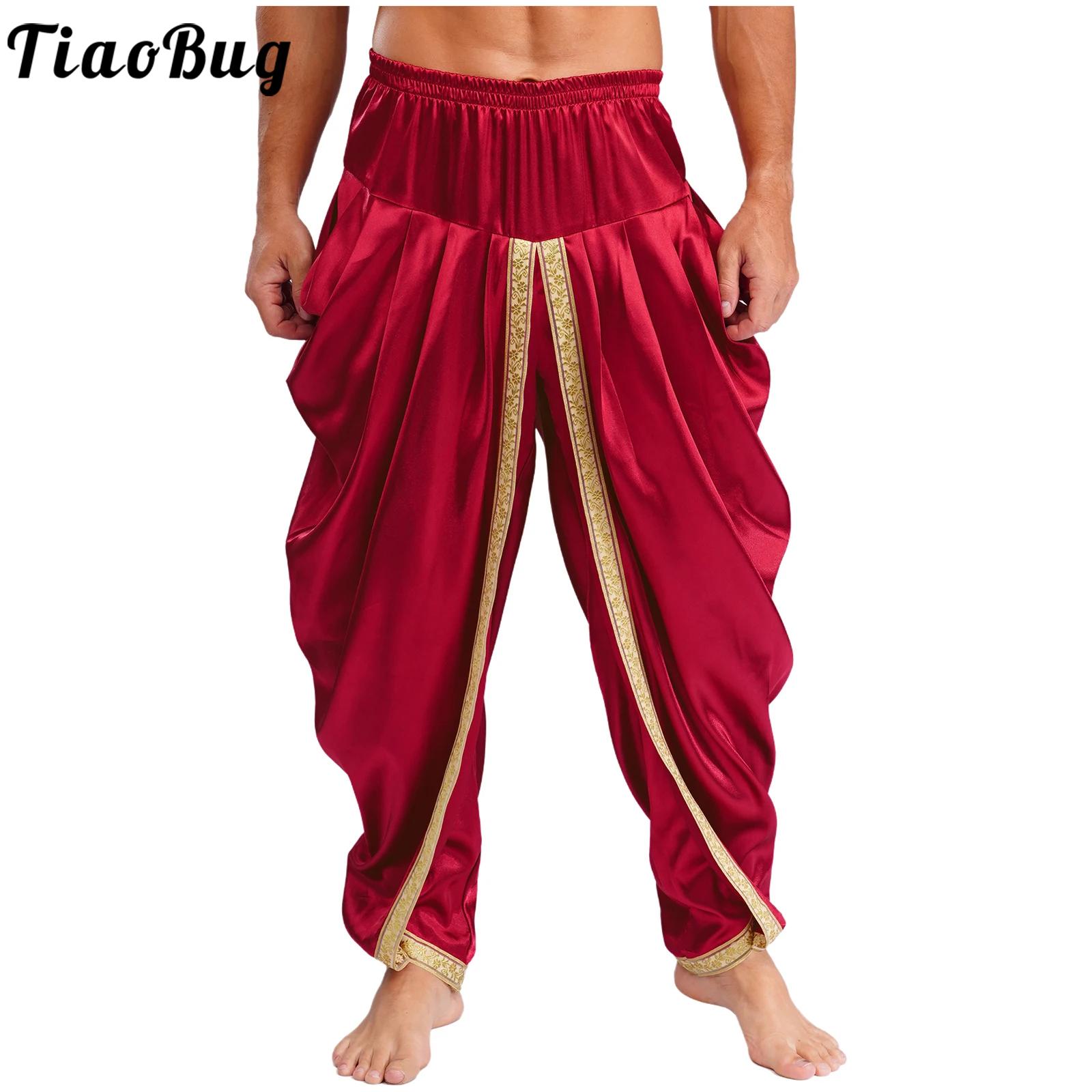 Costume de Prince arabe pour hommes, pantalon Dhoti en Satin, ceinture élastique drapée, Baggy Bloomers pour adultes, pantalon de Cosplay de carnaval d'halloween