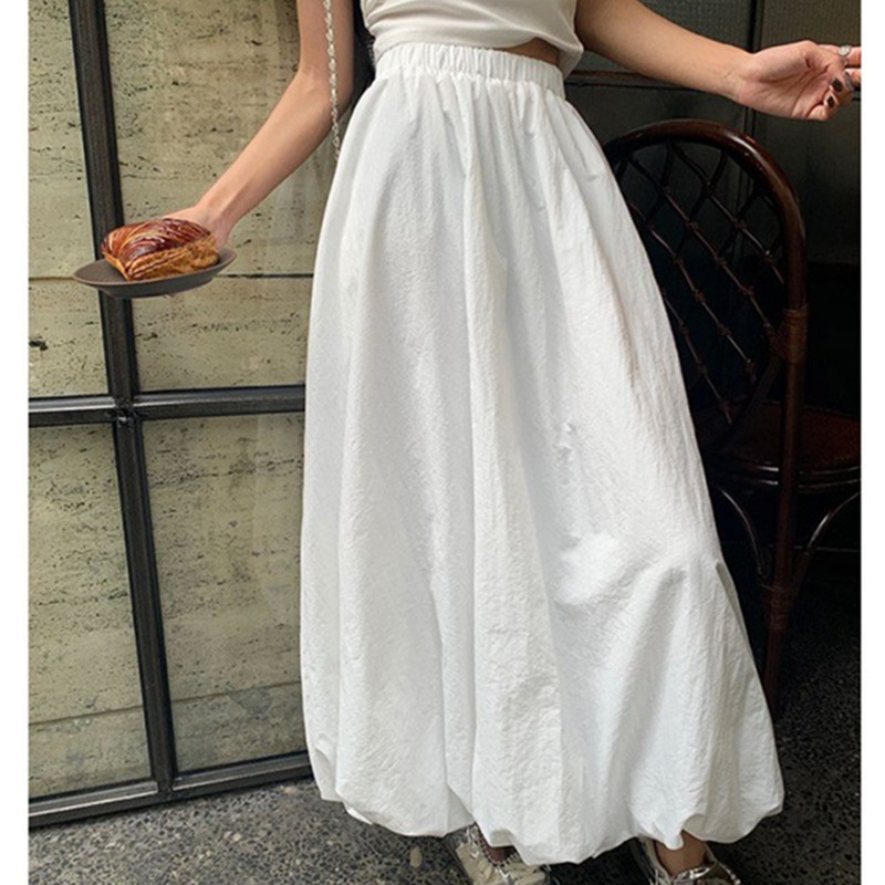 2025 été femmes mode coréenne taille haute lanterne jupes longues en vrac fleur bourgeon jupe Streetwear jupes plissées vêtements féminins