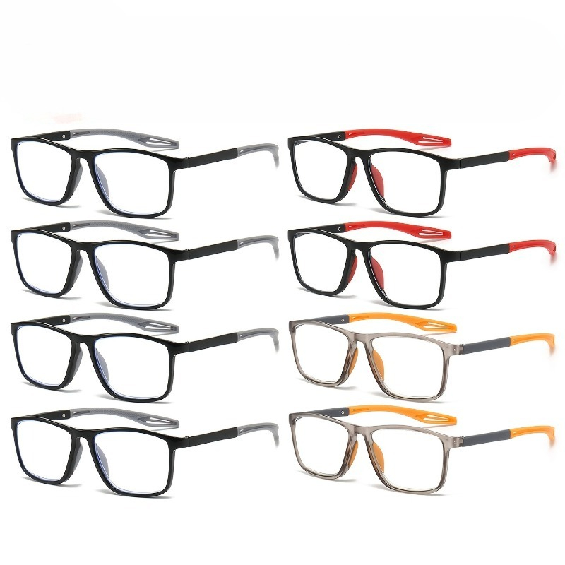 8 paires de lunettes de lecture rectangulaires simples et élégantes avec branches antidérapantes, conçues pour les hommes et les femmes