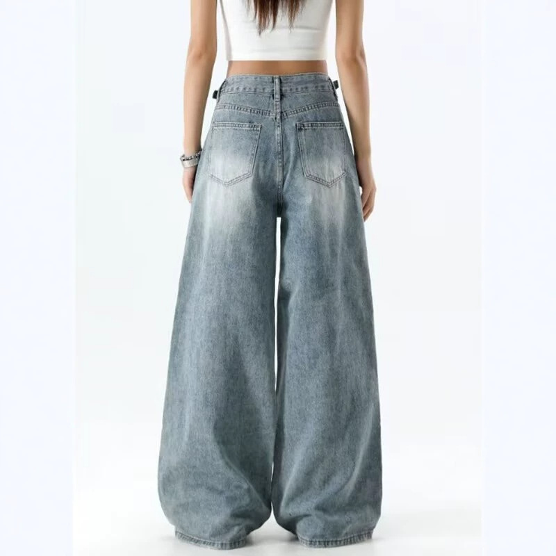 Jean taille haute coupe droite pour femme, pantalon en denim ample amincissant avec déchirures, mélange coton et polyester, pantalon long