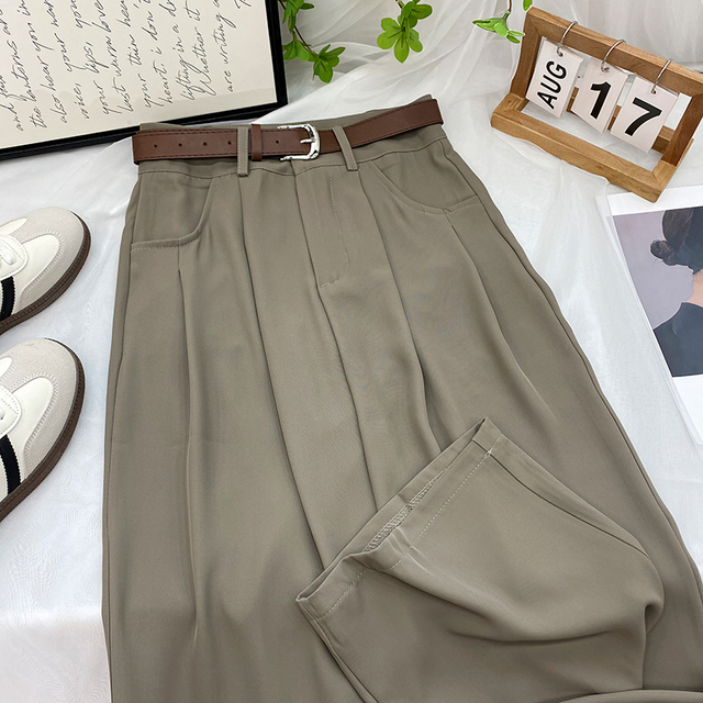 Coréen taille haute ceinture pantalon à jambes larges femmes automne mode solide costume pantalon Harajuku Baggy bureau dame décontracté pantalon droit
