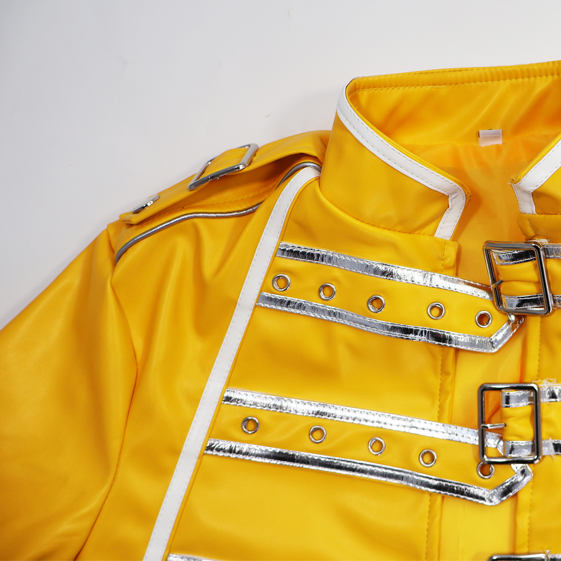 Tenue de groupe des années 80 pour hommes, Costume Rock, veste en cuir jaune, Costume de chanteur pour Halloween, carnaval, tenues de Cosplay pour fête