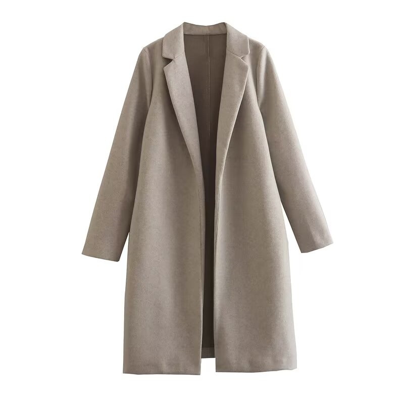 Manteau mi-long à col rabattu et manches longues, style automne, ouvert sur le devant, vêtement d'extérieur PB&ZA2025, manteau en polyester tendance pour femmes