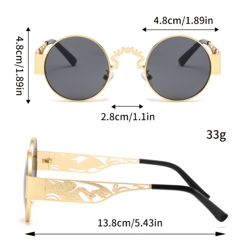 Lunettes de soleil rondes steampunk pour hommes et femmes, mode vintage gothique, métal ajouré sculpté dragon, protection UV400, unisexe