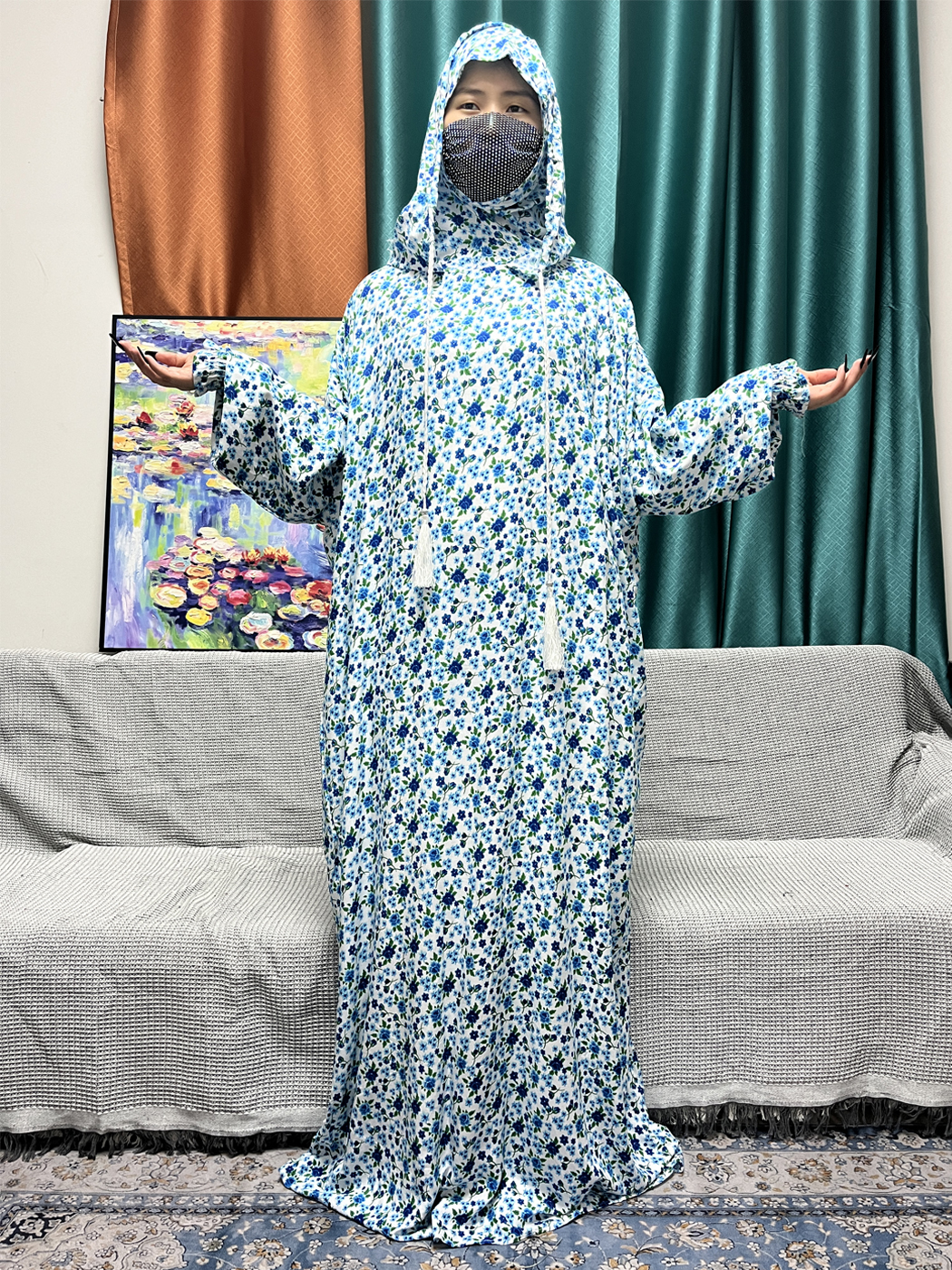 Ensemble Abayas Musulmans pour Femmes, Vêtement de Prière, Floral, Double Couche, Capuche, Robe à Manches sulf, Festival Traditionnel, 2024