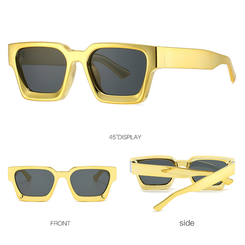 Lunettes de soleil carrées pour hommes et femmes, Design de marque de luxe, Vintage, grande monture, Punk Hip Hop, brillant, or, argent, miroir, UV400