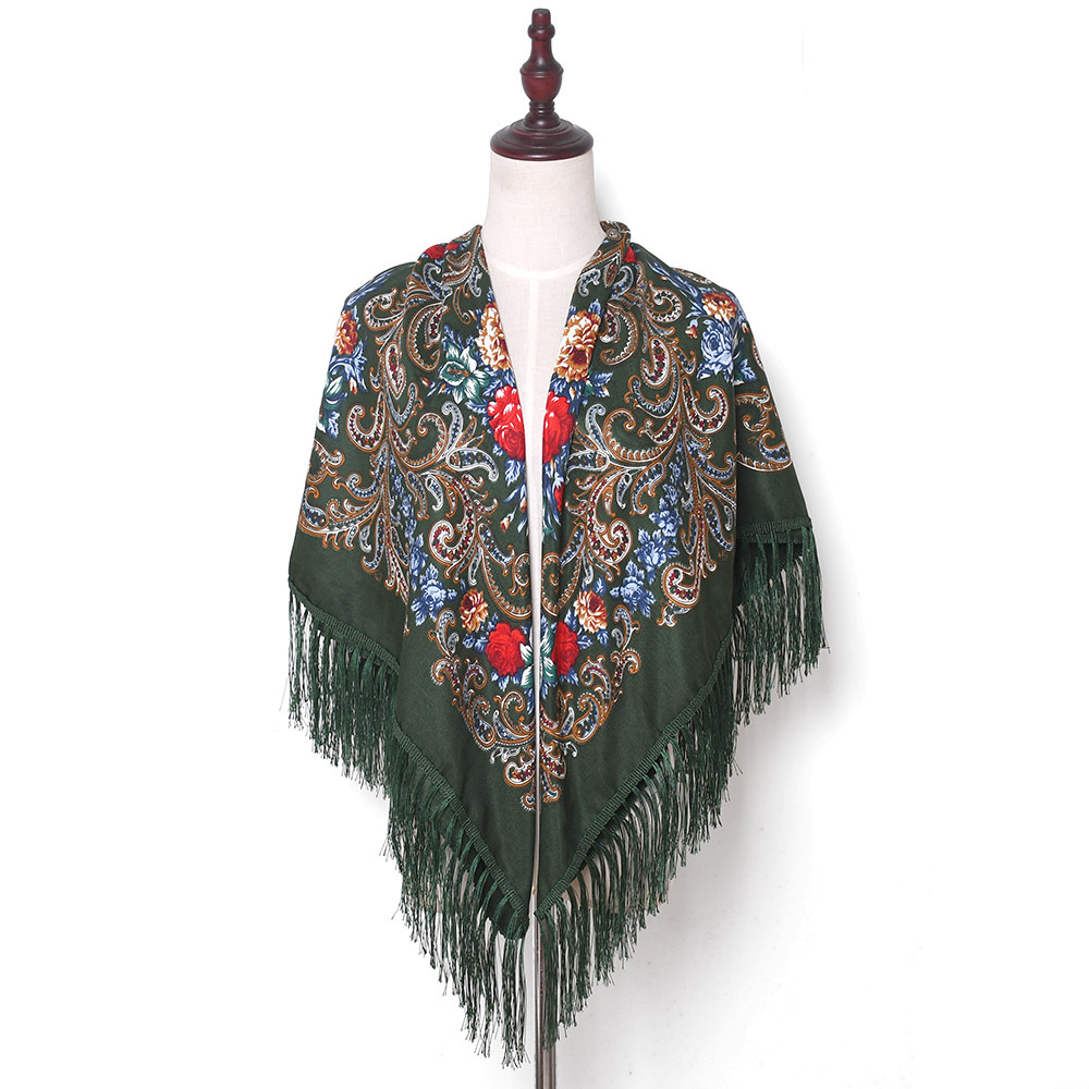 Foulard National russe pour femmes, 130x130cm, Bandana Floral de luxe, châle ukrainien à franges, grande taille, mouchoir, bandeau Babushka