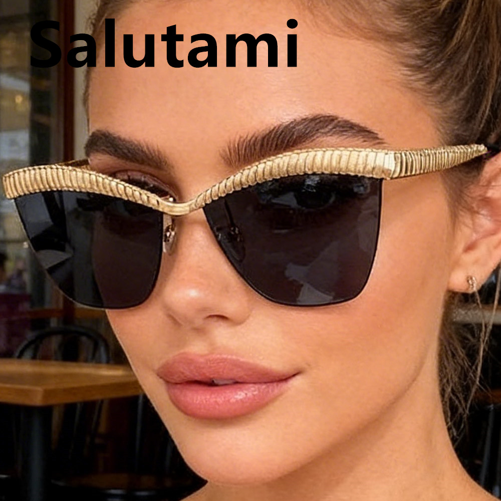 Lunettes de soleil œil de chat demi-cerclées uniques pour femmes, nouvelle marque tendance, en alliage, avec verres dégradés, pour la conduite