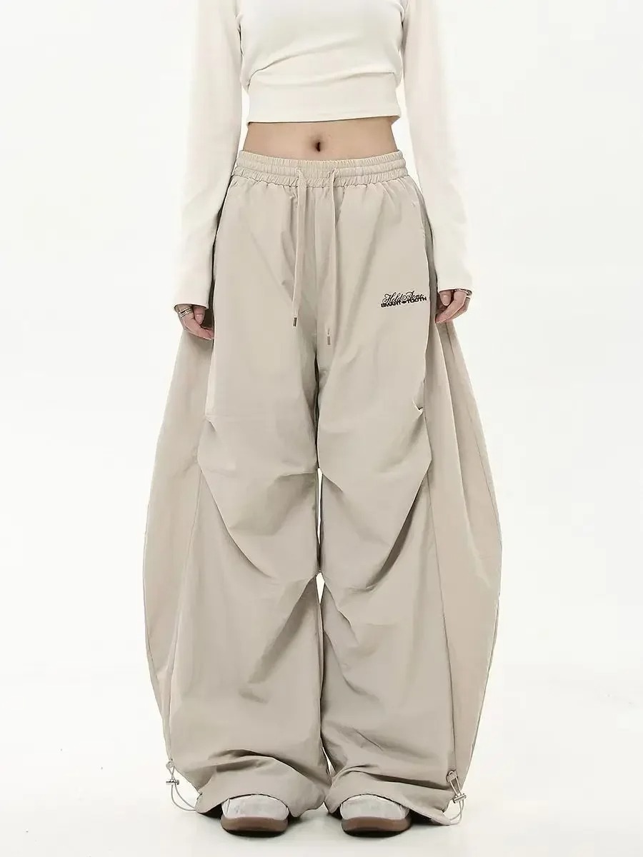 Pantalon de jogging décontracté pour femmes, couleur unie, taille basse, cordon de serrage, jambes larges, Baggy, Streetwear Y2k, survêtement surdimensionné