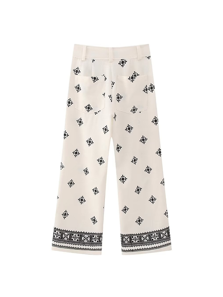 Pantalon Vintage en lin pour femmes, ample, style Boho, mode dames, Vocation, broderie douce, bas décontracté, Chic, été, 2023