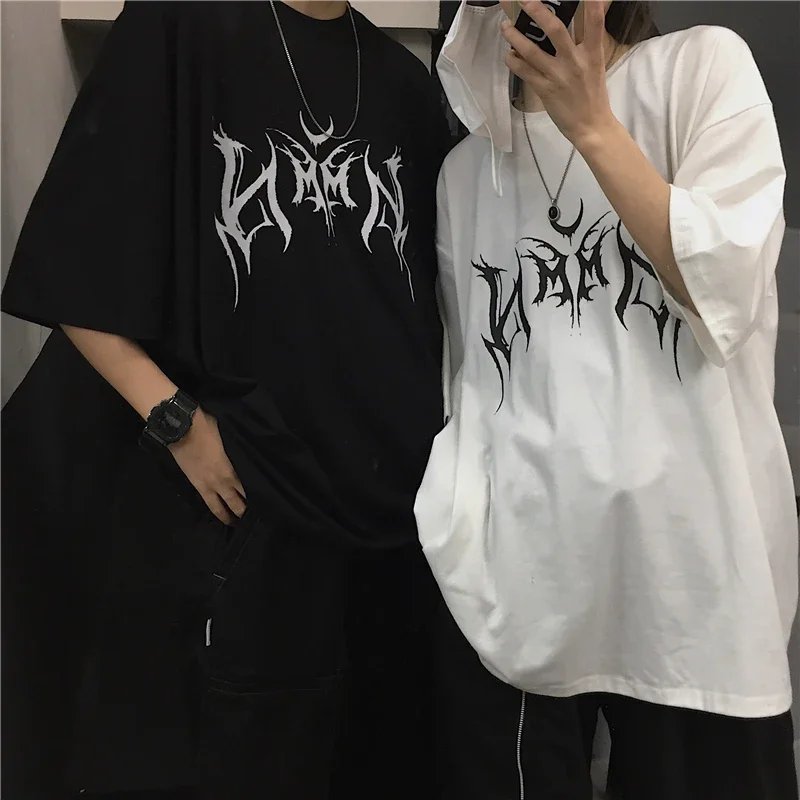 Femmes T-shirt Hip-Hop lâche Punk lettre impression hauts T-shirt noir femme été T-shirt graphique T-shirt femme mignon hauts T-shirt