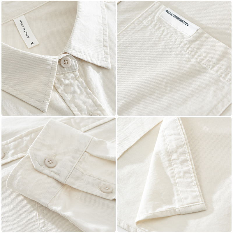 Chemise en pur coton à manches longues pour hommes, col boutonné, solide, décontracté, lourd, robe, poche