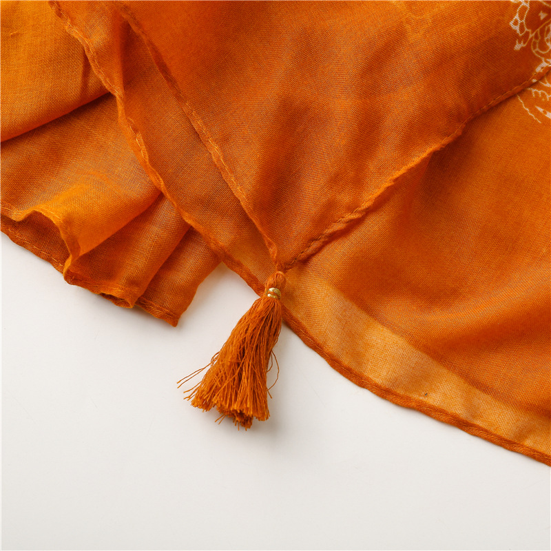 Châle en Viscose à Fleurs de Cajou Orange pour Femme, Écharpe Ethnique Aztèque, Hijab Musulman Bufanda, 180x90cm, Nouvelle Mode