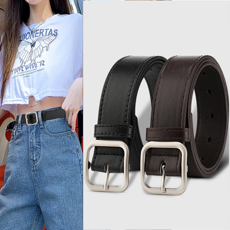 Ceinture polyvalente de mode coréenne, style chic rétro simple pour étudiants, ceinture décontractée à boucle carrée, ceinture pour hommes et femmes