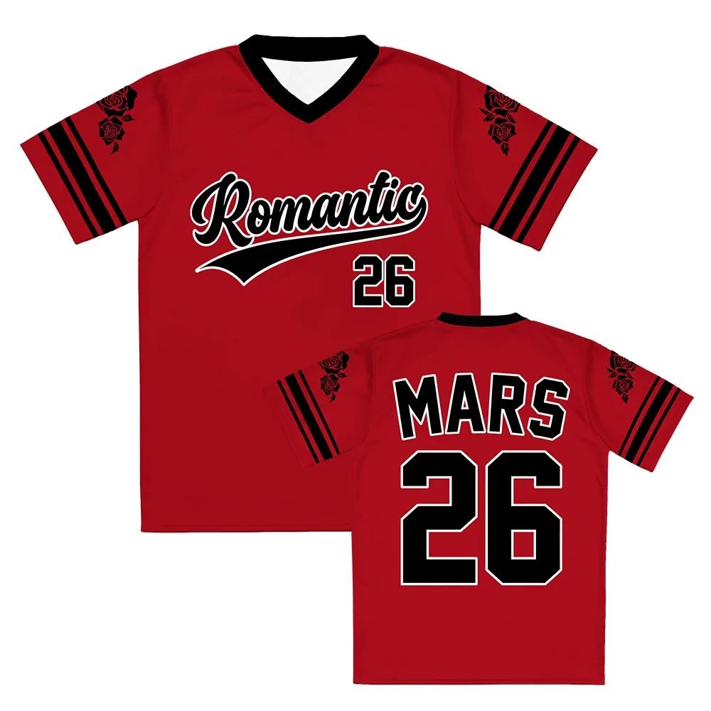 T-shirt décontracté unisexe à col en V et manches courtes pour homme et femme, motif imprimé BRUNO MARS, collection THE ROMANTIC TOUR 2026