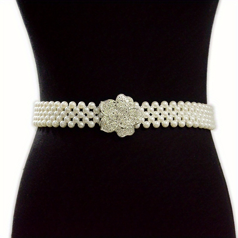 Ceinture extensible pour femme – Chaîne en fausses perles et cristaux à 5 rangées |   Ceinture décorative pour jeans et robes