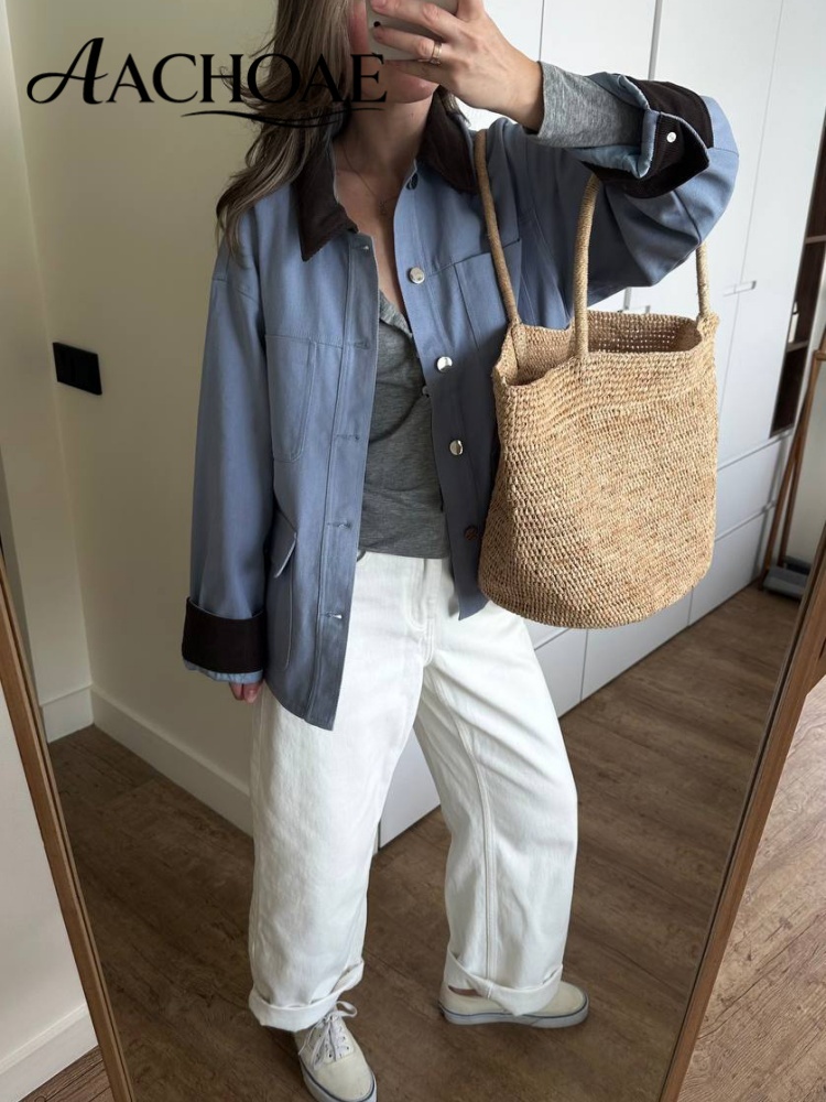 Veste utilitaire vintage pour femme, col en velours côtelé, manteau de travail, veste cargo décontractée surdimensionnée