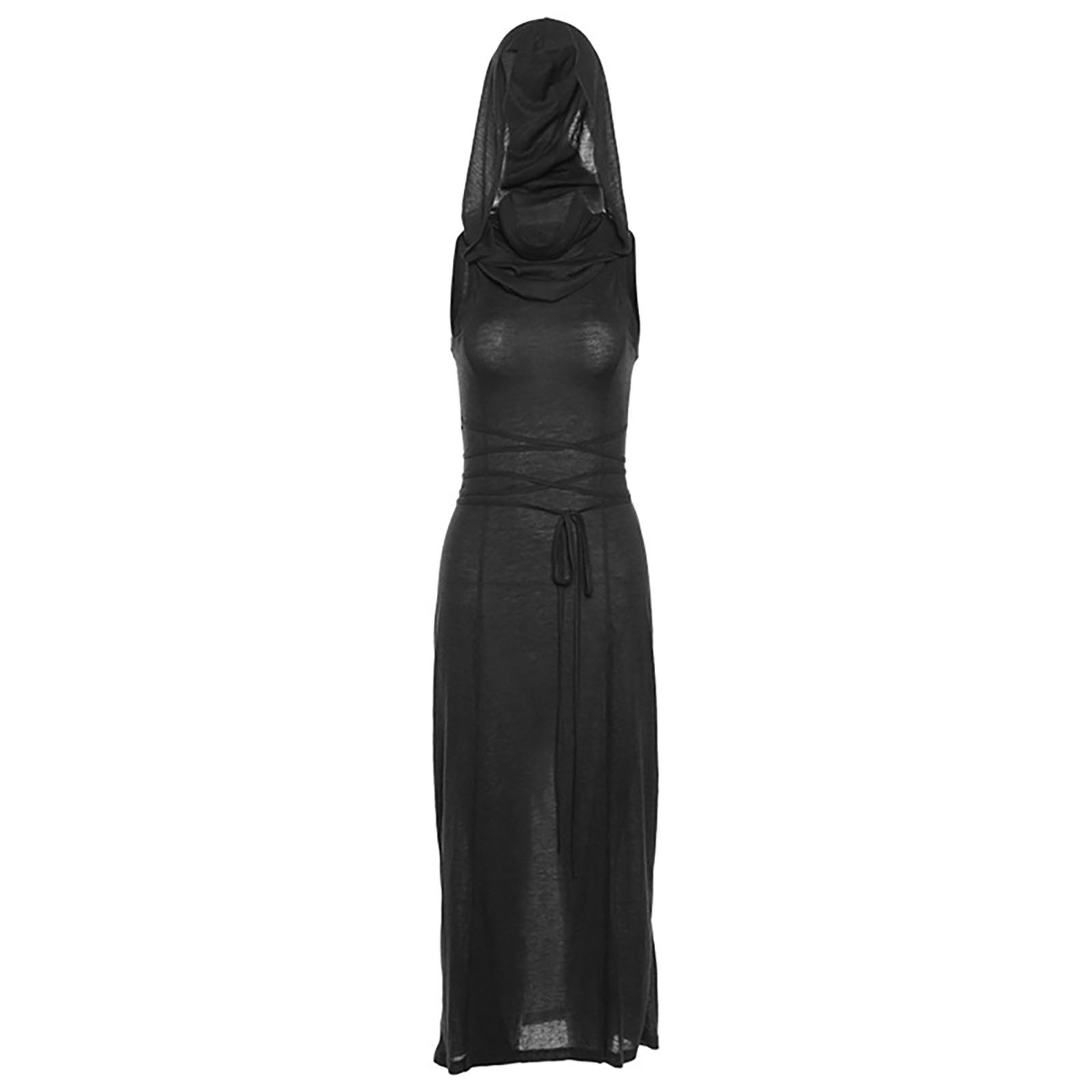 Robe à capuche gothique pour femme, Streetwear monochrome, Robe midi évidée, Cyber Y2k, Goth, Punk Grunge, Côté fendu sexy, Desert Walker