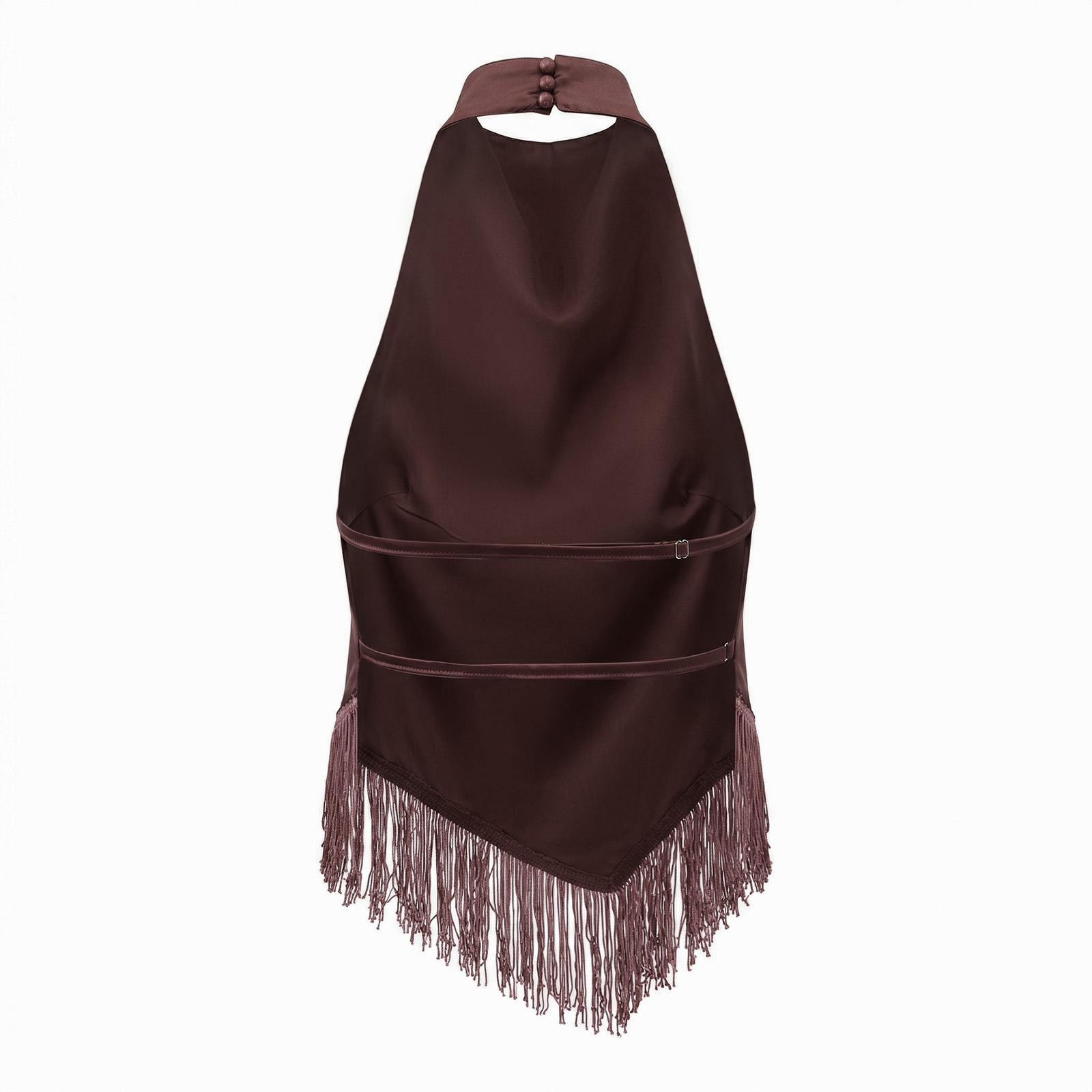 Débardeur Femme Chic à Franges Couleur Unie Col Halter Coupe Ajustée Sans Manches pour Vacances et Streetwear