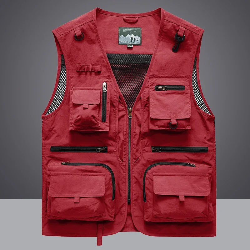 Gilet d'été pour hommes, manteau décontracté pour photographe, gilet de travail en maille, veste sans manches, outils, gilet de poche 6XL