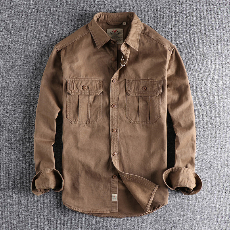 Chemise à manches longues pour hommes, uniforme de style n, lavage à la mode, double poches, veste décontractée pour jeunes, manteau fin