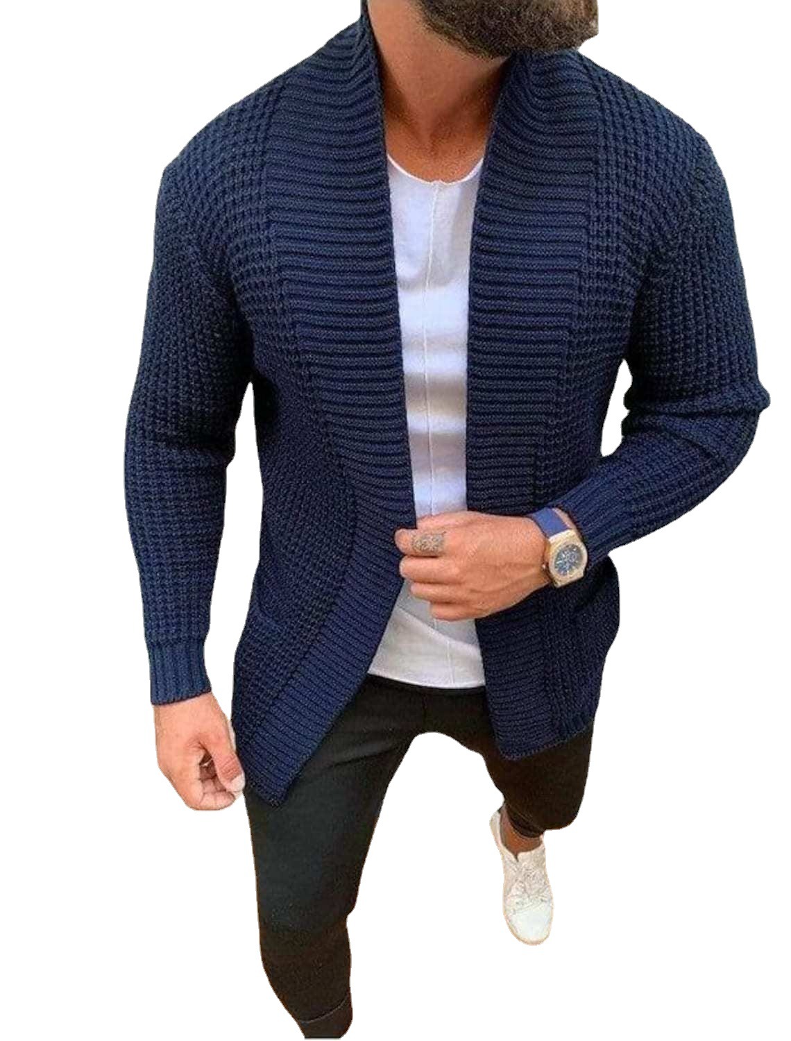Nouveaux vêtements pour hommes mode décontracté à manches longues revers tricoté pull hommes vêtements d'extérieur