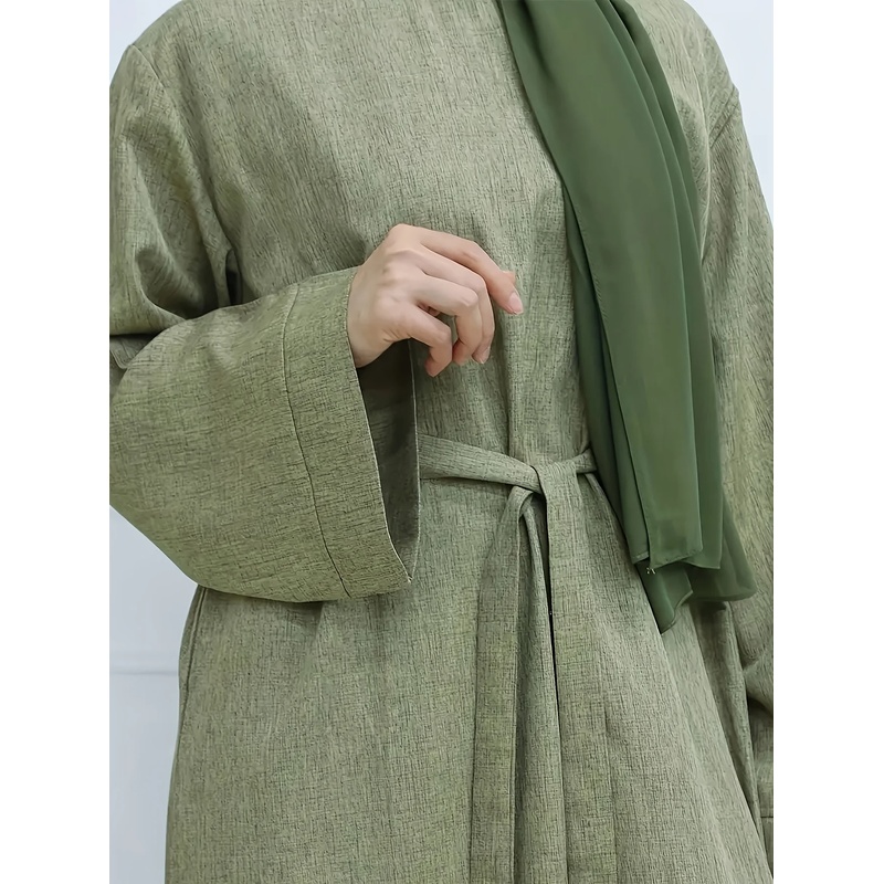 Robe longue de style kaftan, ample, à manches longues, de couleur unie, à col rond, idéale pour le Ramadan, élégante et décontractée, pour femmes.