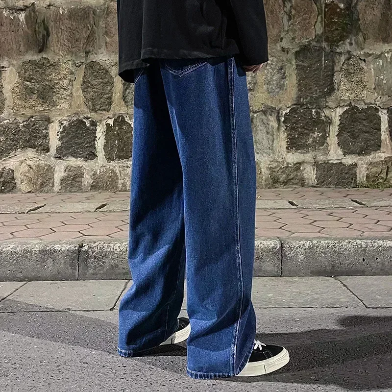 Jean Long décontracté pour hommes coréens, classique, droit, Denim, jambes larges, couleur unie, bleu clair, gris, noir, nouvelle collection 2025