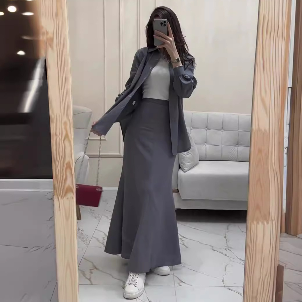 Chemise à manches longues à col rabattu pour femmes, ensembles de jupe, coupe couvertes, taille haute, robe sexy, 2 pièces